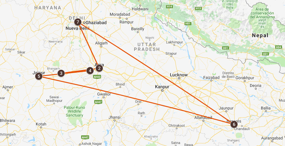 Mapa del viaje a India de Zigor y Laura